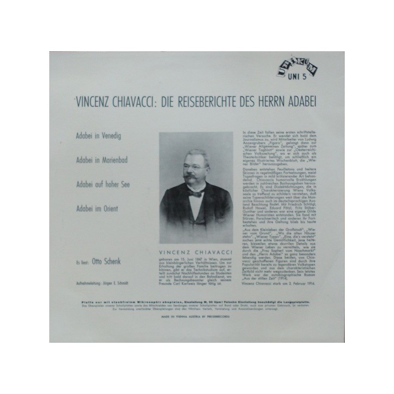 Schenk Otto- Die Reiseberichte Des Herrn Adabei - Liest Vincenz Chiavacci ‎(10") |33118-Club Edition