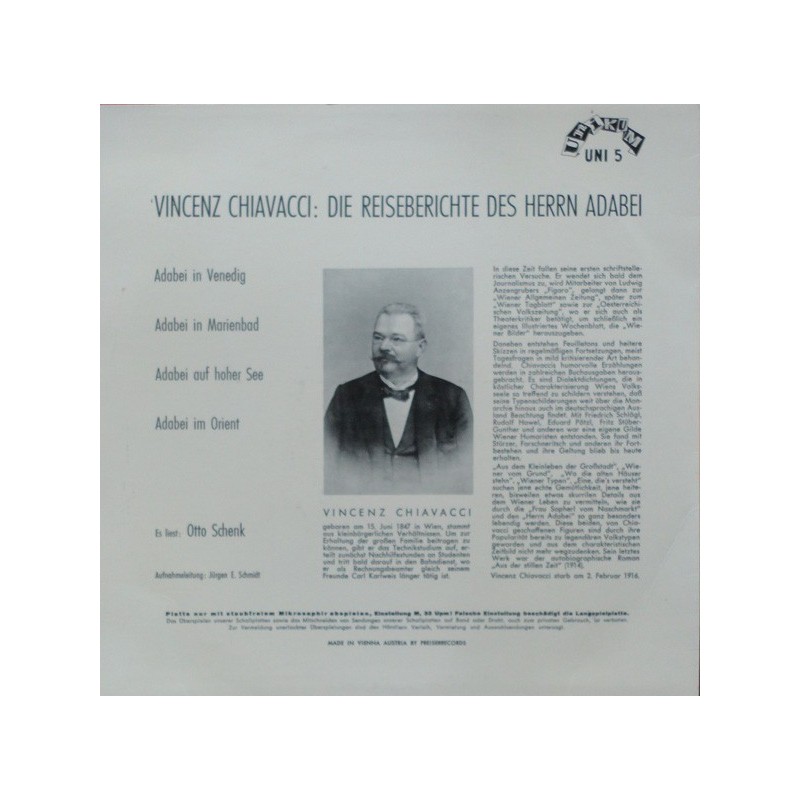 Schenk Otto- Die Reiseberichte Des Herrn Adabei - Liest Vincenz Chiavacci (10") |33118-Club Edition Schenk Otto- Die Reiseberichte Des Herrn Adabei - Liest Vincenz Chiavacci (10") |33118-Club Edition