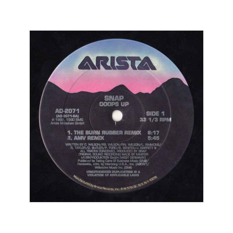 Snap ‎– Ooops Up |1990     Arista ‎– AD-2071 -Maxi-Single