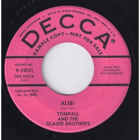 Glaser Tompall & The Glaser Brothers ‎– Alibi |1960     Decca ‎– 0-31051 -Single-Promo