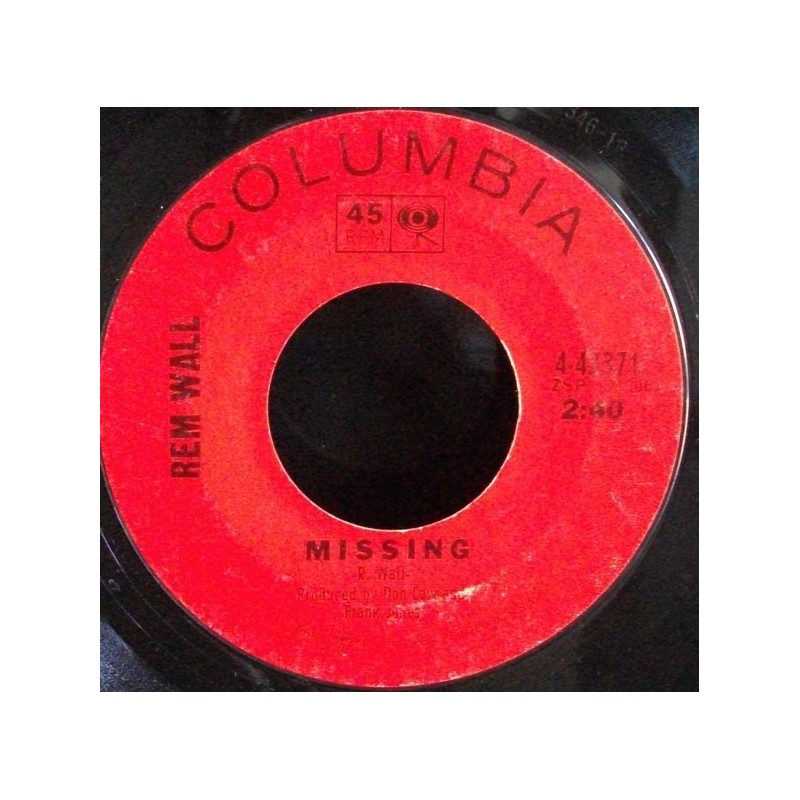 Rem Wall ‎– Missing|Columbia ‎– 4-43371-Single-Promo-white Label