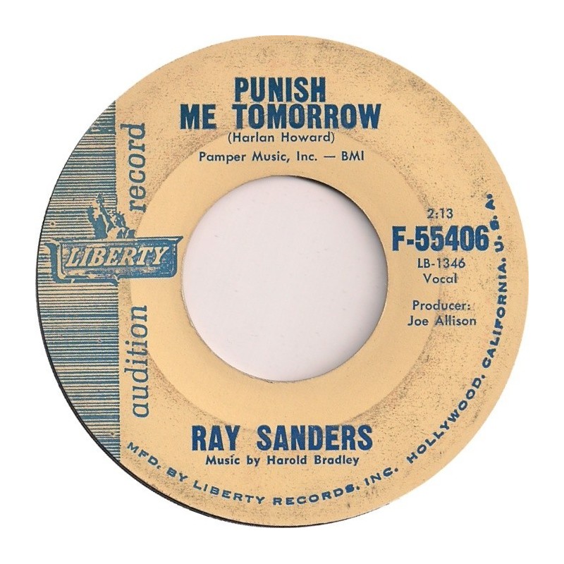 Sanders Ray  ‎– Punish Me Tomorrow|1963      Liberty ‎– F-55406-Single