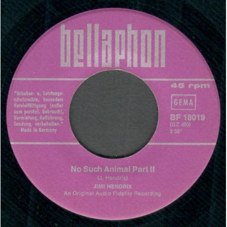 Hendrix Jimi ‎– No Such Animal Part 1 - Part 2|Bellaphon ‎– BF 18019-Single