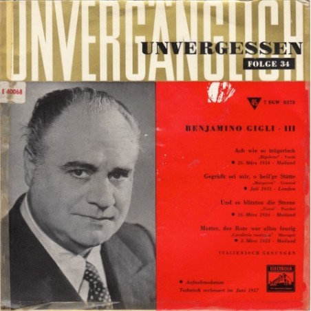 Gigli Benjamino  ‎–Same - III- Electrola ‎– 7 EGW 11-8373-Single