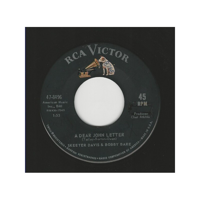 Davis Skeeter  & Bobby Bare ‎– A Dear John Letter / Too Used To Being With You|1965     	RCA Victor	47-8496-Single