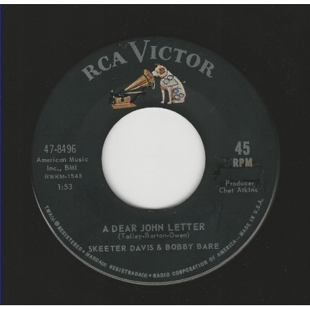 Davis Skeeter  & Bobby Bare ‎– A Dear John Letter / Too Used To Being With You|1965     	RCA Victor	47-8496-Single