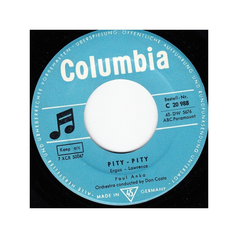Anka Paul – Pity - Pity / Red sails in the Sunset|Columbia – C 20 988-Single Anka Paul – Pity - Pity / Red sails in the Sunset|Columbia – C 20 988-Single