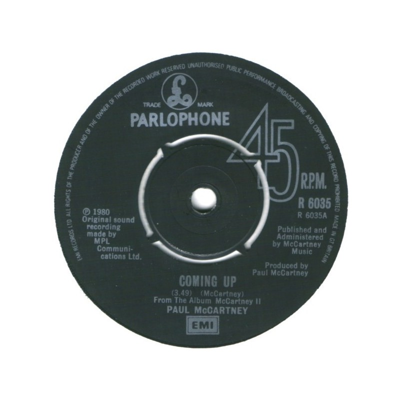 McCartney ‎Paul – Coming Up|1980      Parlophone ‎– R 6035-Single