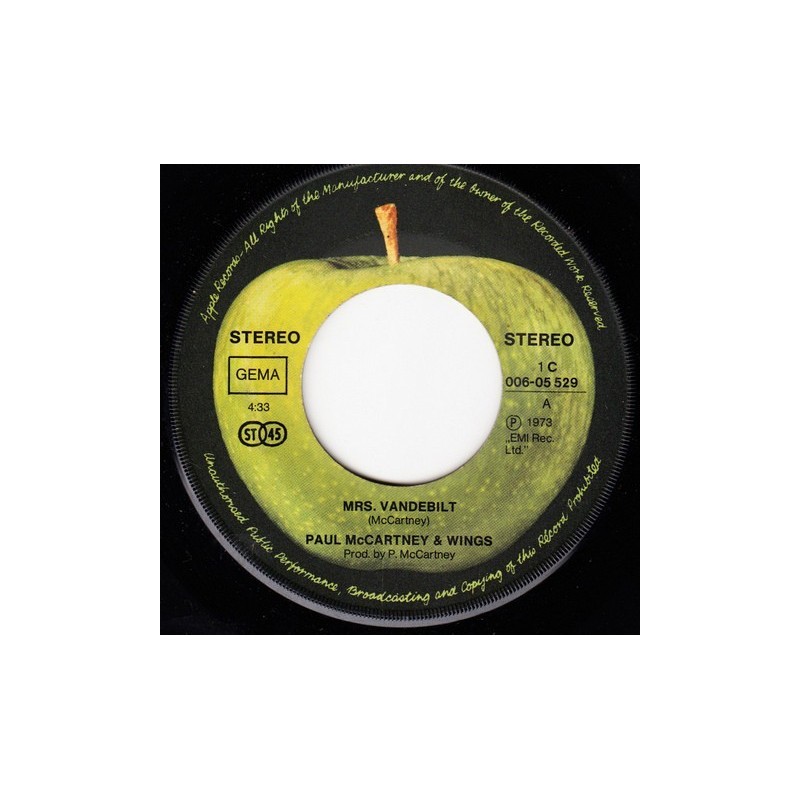 McCartney Paul & Wings ‎– Mrs. Vandebilt / Bluebird|1973     Apple Records ‎– 1C 006-05 529-Single