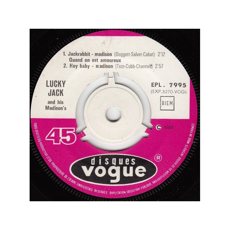 Lucky Jack and his Madison's ‎– La Mécanique du Madison|1962     Disques Vogue ‎– EPL. 7995-Single