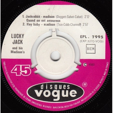 Lucky Jack and his Madison's ‎– La Mécanique du Madison|1962     Disques Vogue ‎– EPL. 7995-Single