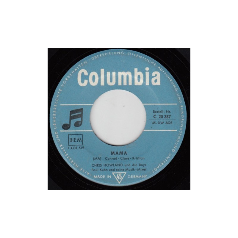 Howland Chris und die Boys – Mama|1959 Columbia – C 20 387-Single Howland Chris und die Boys – Mama|1959 Columbia – C 20 387-Single