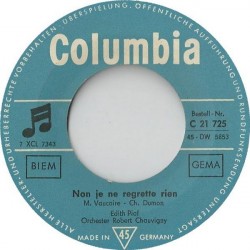 Piaf ‎Edith – Non, Je Ne Regrette Rien|1961  ,Columbia C 21 725-Single