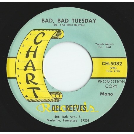 Del Reeves ‎– Bad, Bad Tuesday|Chart Records‎– CH-5082-Single