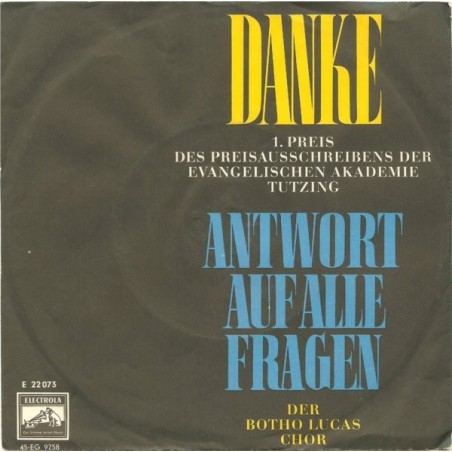 Luca Botho Chor Der– Danke / Antwort Auf Alle Fragen|1962     Electrola ‎– E 22 073-Single