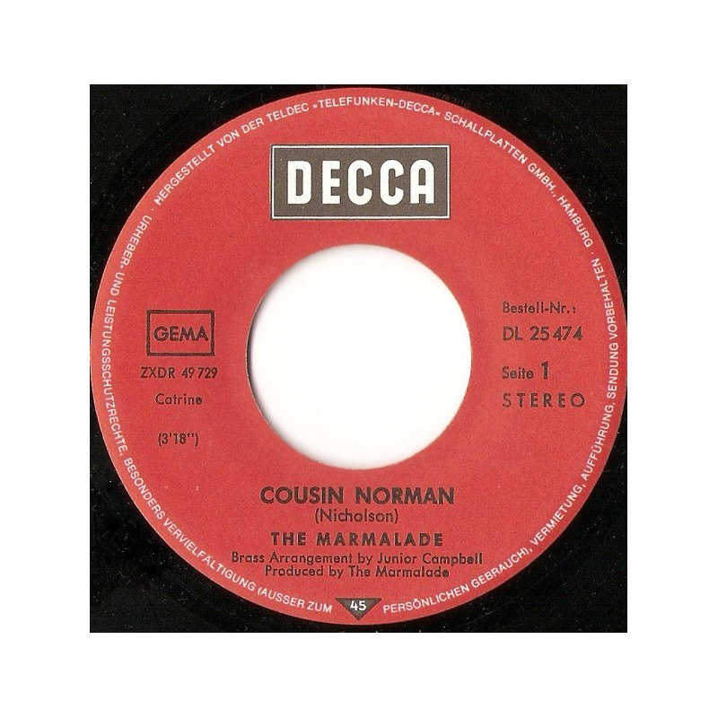 Marmalade ‎The – Cousin Norman|1971    Decca ‎– DL 25 474-Single