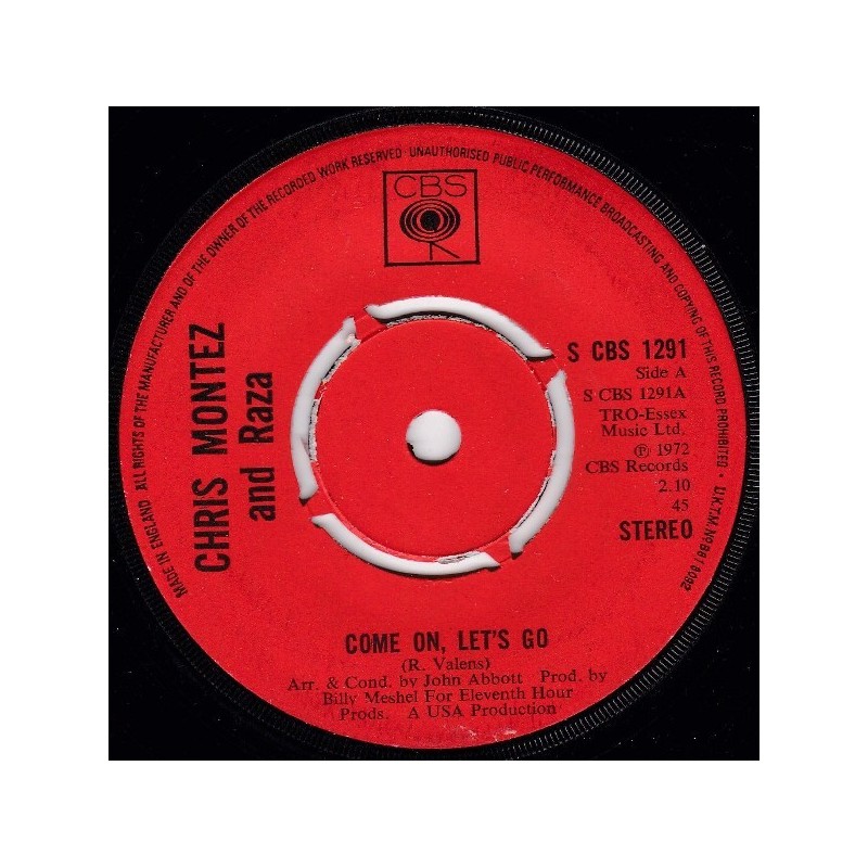 Montez Chris and Raza ‎– Come On, Let's Go|1972     CBS 1291-Single