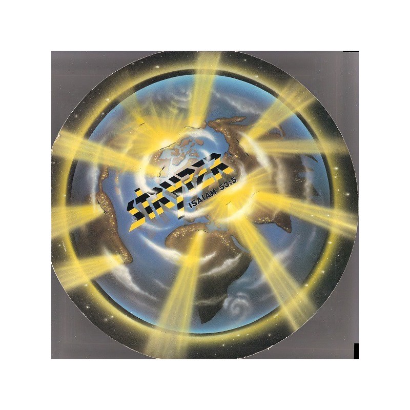 Stryper ‎– The Yellow And Black Attack|1986   ST 73207-Rounded Sleeve (die-cut), Blue Vinyl