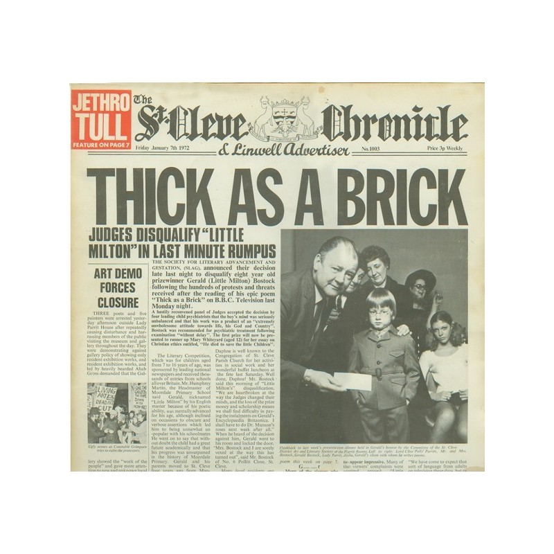 Jethro Tull ‎– Thick As A Brick|1972    Chrysalis ‎– 6307 502-Newspaper Cover