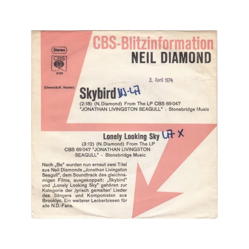 Diamond ‎Neil – Skybird|1974     CBS 2191-Promo-Single