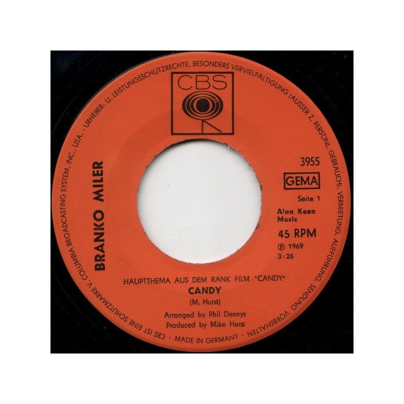Miler ‎Branko – Candy / Today Is Better Than Yesterday|1969   CBS ‎– 3955-Single