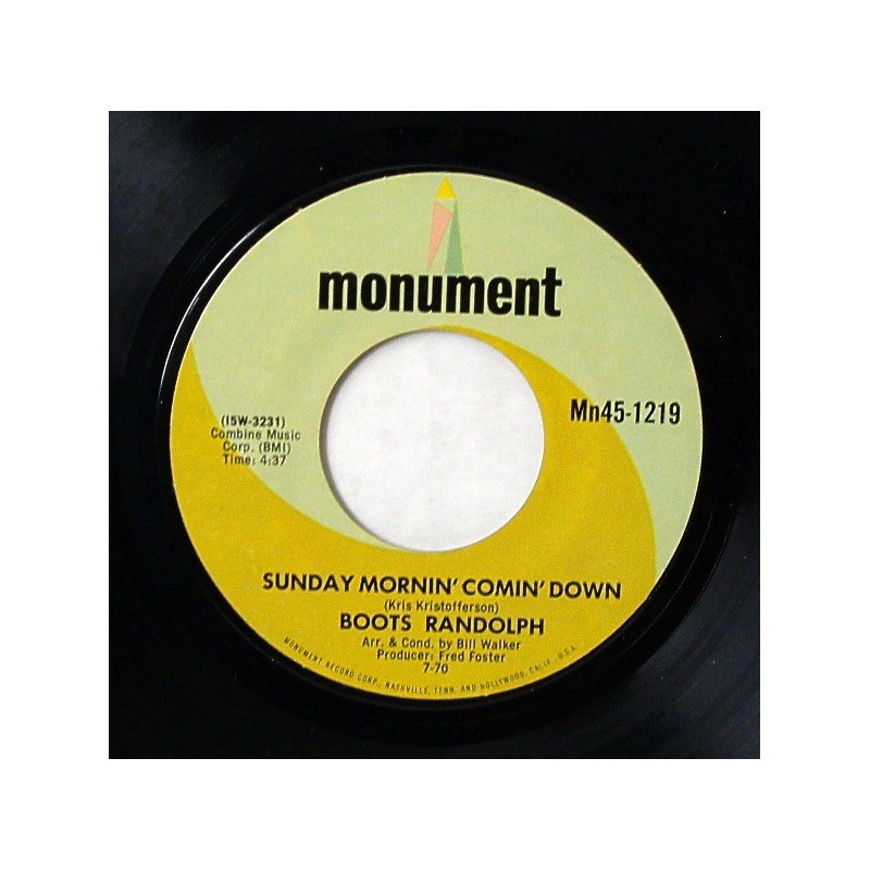 Randolph ‎Boots – Sunday Mornin' Comin' Down|1970     Monument ‎– Mn45-1219-Single