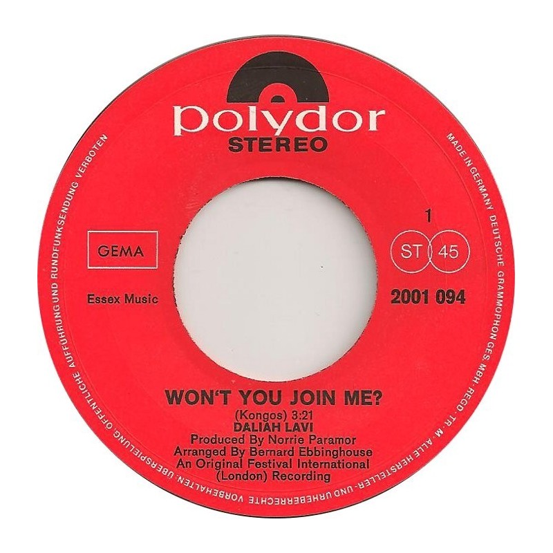 Lavi ‎Daliah – Won't You Join Me ? / Black Paper Roses|1970    Polydor	2001 094-Single