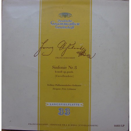 Schubert Franz - Berliner Philharmonisches Orchester ‎– Sinfonie Nr. 8 H-moll Op. Posth |1954   DG – LP 16051