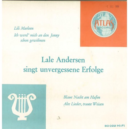 Andersen ‎Lale – Singt Unvergessene Erfolge|1965     Atlas Record ‎– 80 022-Single