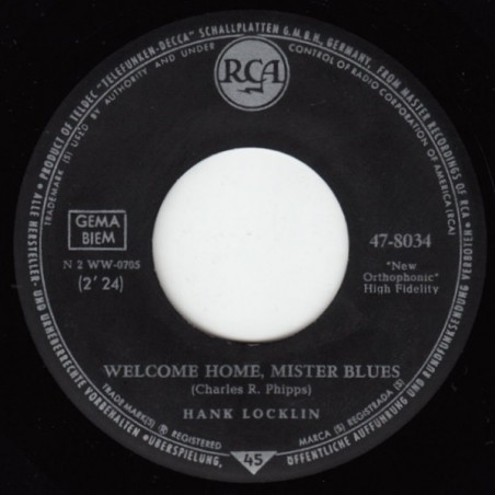 Locklin ‎Hank – Welcome Home, Mister Blues / We're Gonna Go Fishin'|RCA ‎– 47-8034-Single