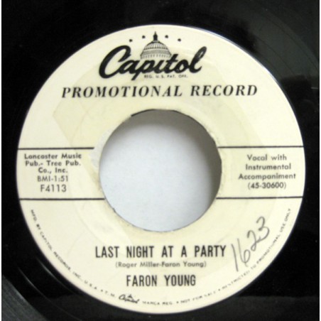 Young ‎Faron – Last Night At A Party|1958   Capitol Records ‎– F4113-Promo-Single
