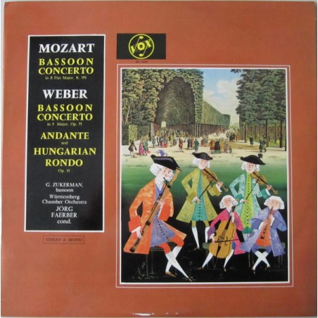 Mozart  / Weber -  Bassoon Concertos-G. Zukerman-  Jörg Faerber ‎–|1966     VOX  DL 1420