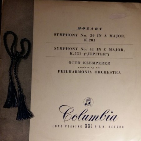 Mozart -Symphony No. 29 In A Major, K.201 / Symphony No. 41 In C Major, K. 551 ("Jupiter")- Klemperer|Columbia ‎– 33CX 1257