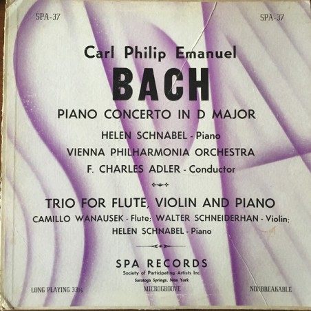 Bach Carl Philipp Emanuel ‎– Piano Concerto In D Major, Trio for Flute, Violin and Piano- Hélène Schnabel  |1955    SPA -37