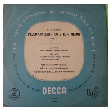 Saint-Saëns  – Piano Concerto No.2 In G Minor Opus 22 - Jean Martinon| Decca ‎– LX 3064-10" Vinyl