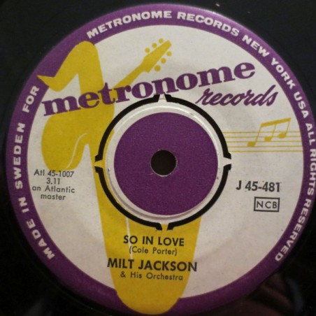 Jackson ‎Milt – So In Love / These Foolish Things|1958   Metronome ‎– J 45-481-Single-EP