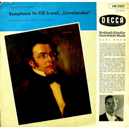 Schubert  ‎– Symphony Nr. VIII H-Moll ("Unvollendete")- Wr. Philharmoniker, Karl Böhm|Decca ‎– LW 5257-10" Vinyl