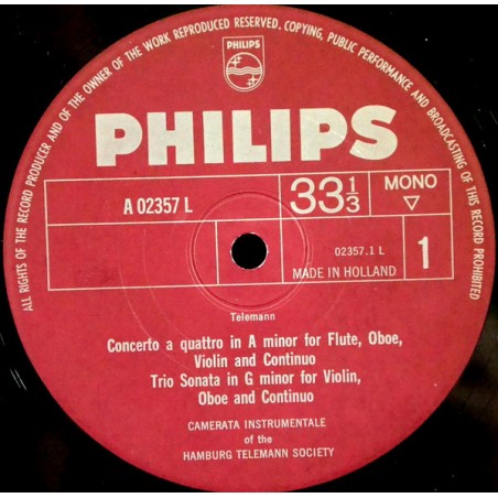 Telemann-Concerto A-Moll - Triosonate G-Moll - Quartettsonate A-Dur... ‎|Philips	A 02357 L