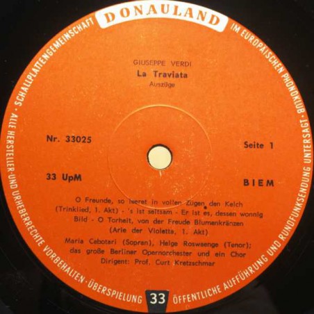 Verdi ‎Giuseppe – La Traviata (Auszüge)| Donauland ‎– 33025-10"- Vinyl