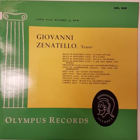 Zenatello ‎Giovanni – Giovanni Zenatello, Tenor|1967    Olympus Records- ORL 209