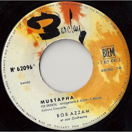 Azzam Bob  Et Son Orchestre ‎– Mustapha|Barclay ‎– 62096-Single