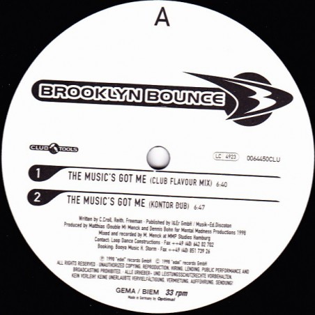 Brooklyn Bounce ‎– The Music's Got Me|1998   Club Tools ‎– 0064450CLU-Maxi-Single