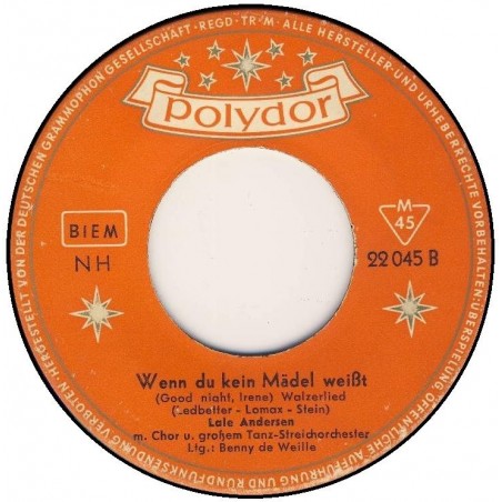 Andersen Lale   Blaue Nacht am Hafen / Wenn du kein Mädel weißt  1953   Polydor 22 045 Single