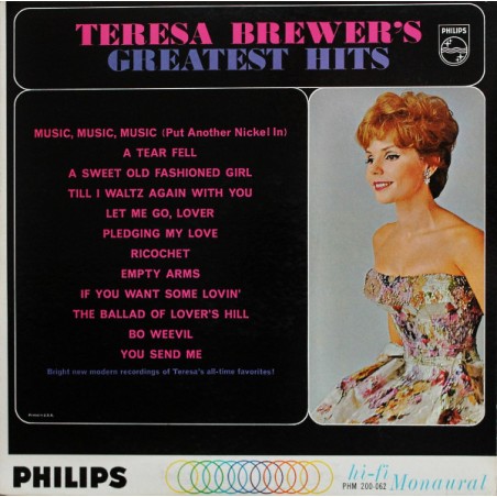 Brewer Teresa ‎– Teresa Brewer's Greatest Hits|1962   Philips ‎– PHM-200-062
