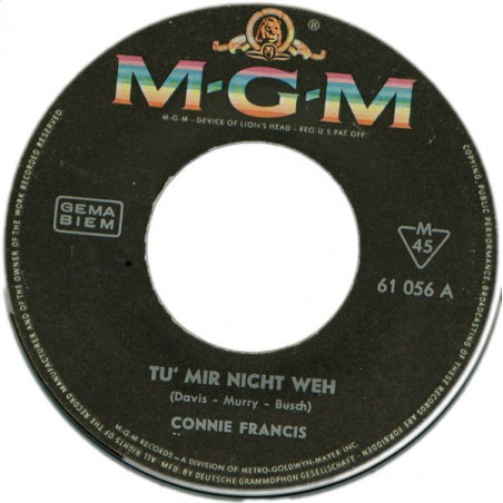 Francis ‎Connie – Tu' Mir Nicht Weh / Paradiso|1964 MGM Records ‎– 61 056 -Single
