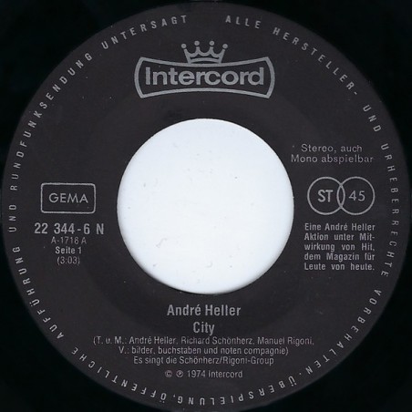 Heller ‎André – City|1974    Intercord ‎– 22 344-6 N-Single