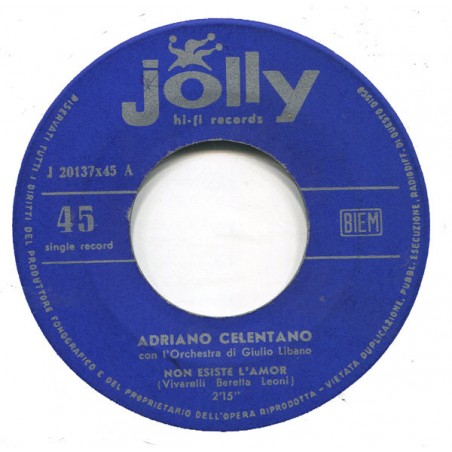 Celentano ‎Adriano – Non Esiste L'Amor / Basta|1961     Jolly Hi-Fi Records ‎– J 20137-Single