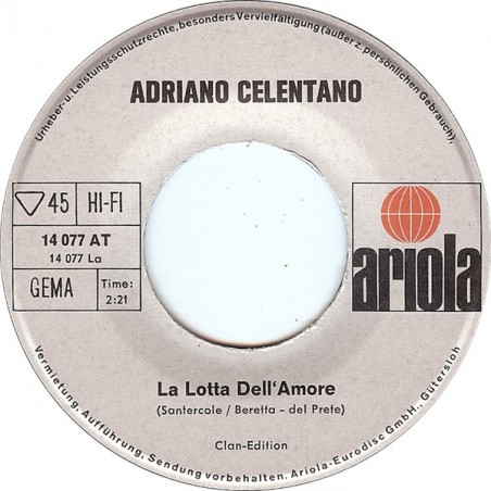Celentano ‎Adriano – La Lotta Dell'Amore / Azzurro |1968     Ariola ‎– 14 077 AT-Single