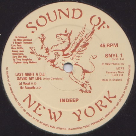 Indeep – Last Night A D.J. Saved My Life |1982    Sound Of New York – SNYL 1-Maxi-Single