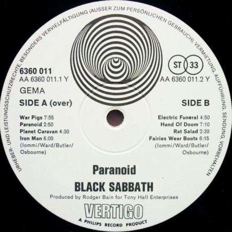 Black Sabbath ‎– Paranoid|1970    Vertigo – 6360 011